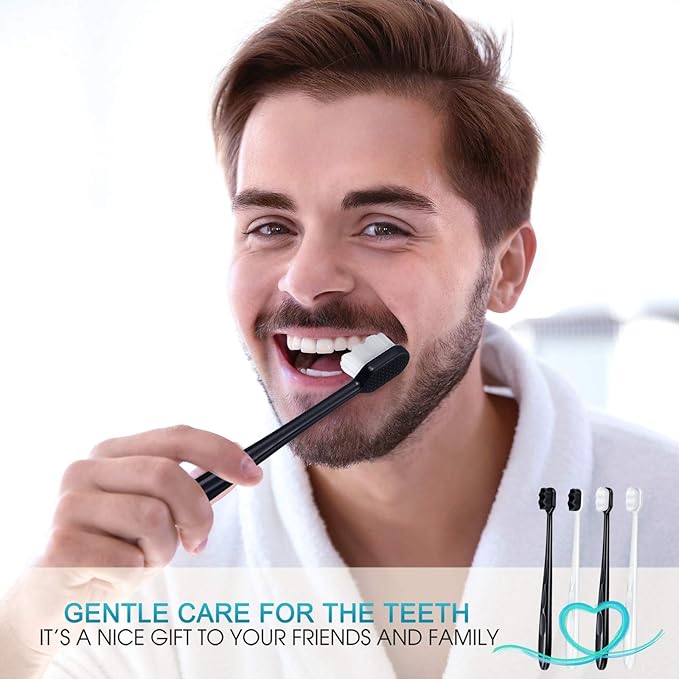 Patelai 20 Pieces Extra Soft Toothbrush Micro Nano 20, 000 Bamboo Charcoal Bristles Toothbrush Soft Bristle for Fragile Oral Teeth Recession, Black and White