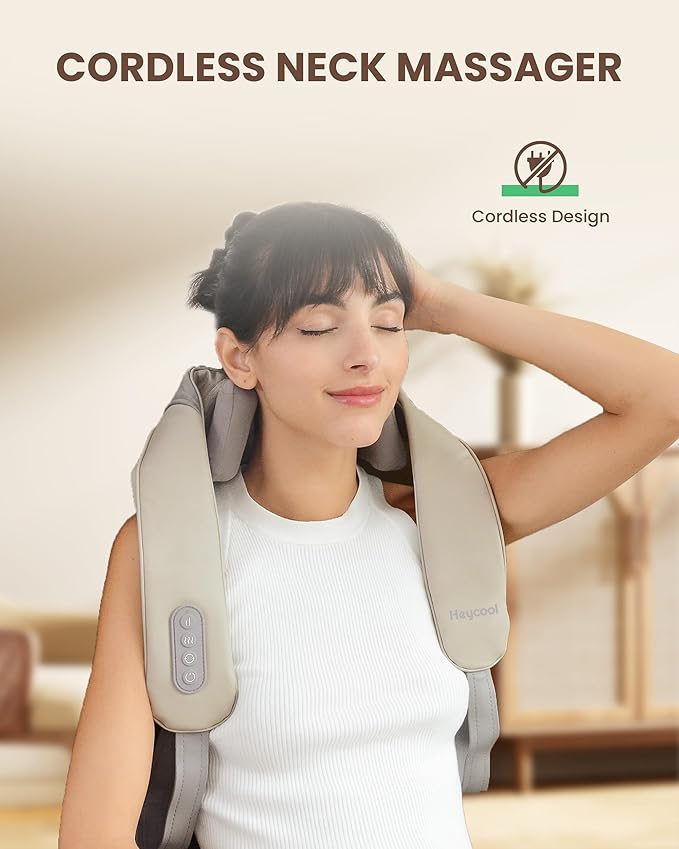 Cordless Neck Massager with Heat, FSA Eligible HSA 4D Deep Kneading Neck Shoulder Massager for Pain, Wireless Shiatsu Back Massager Pillow, Gifts for Men, Women Rechargeable