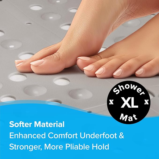 SlipX Solutions 27" Oversize Square Shower Mat, Non-Slip Mat for Elderly & Kids, 100+ Power Grip Suction Cups for Smooth Surfaces, Machine Washable, Solid Tan