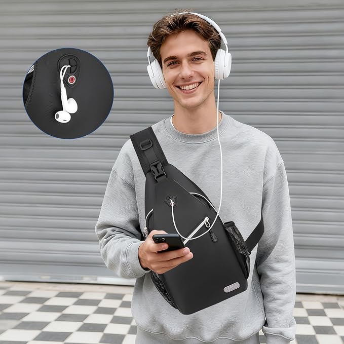 MOSISO Small Sling Bag for Men, Crossbody Shoulder Chest Daypack Bag | Sling Backpack for Casual Travel Hiking
