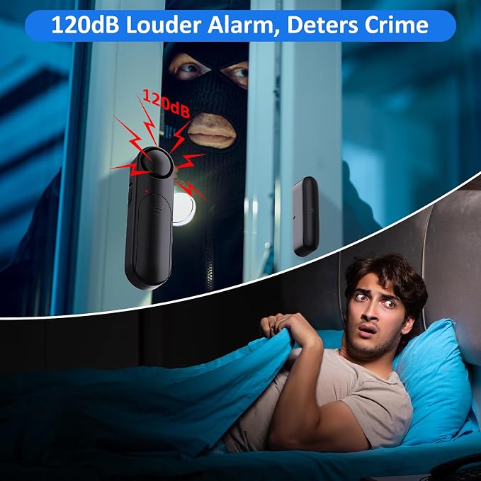 Window and Door Alarm When Opened (2 Pack) for Kids Safety/Home Security, Sliding Front Door Opening Sensor Alarms for Dementia, 120dB Burglar Alert, Ideal for Business, Garage, Apartment,House, Black
