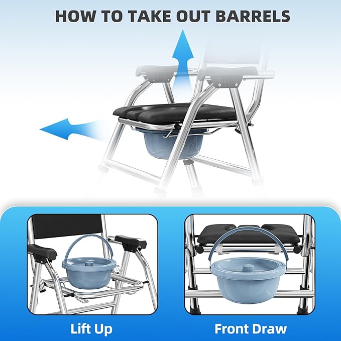 4 in 1 Folding Bedside Commode Chair for Elderly with Arms and Back,Adjustable Height Raised Toilet Seat with Handles,Adults Potty Chair for Seniors,Disabled and Pregnant (with Paper Roll Holder)