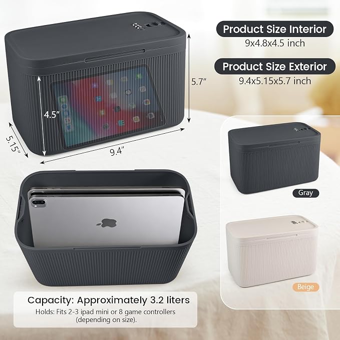Upgraded Taller Size Medicine Lock Box,Lockable Storage Box with Combination Code for Medication Safe,Lock Box for Pills/Snack/Ipad Mini,Locked Container for Home/Office 9.4X5.5X5.7inch Medium