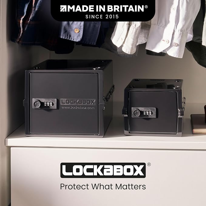 Lockabox Mini™ | Small Lock Box with Combination Lock (Half Letter Sized) | Mini Lockable Box for Small Medicines, Snacks & Mobile Phones | External Size 8.8 x 6.1 x 4.7 Inches (Jet)