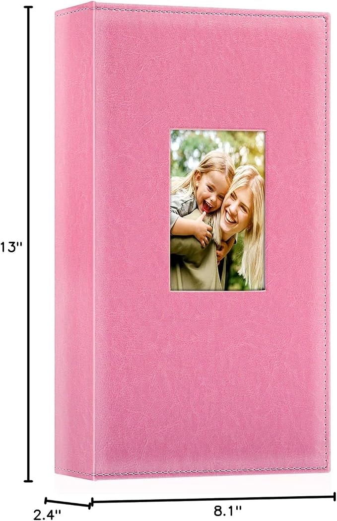 Ywlake Photo Album 4x6 300 Pockets, Leather Photo Albums Holds 300 Horizontal Only Pictures Pink