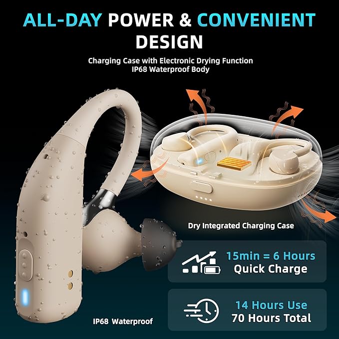 FLYSOUND Nature Pro OTC Hearing Aids with Bluetooth & Auracast for Seniors & Adults | 80% Improved Speech Recognition & Tinnitus Masking via App | Up to 60dB Gain & AI Noise Reduction | Fashion Nude
