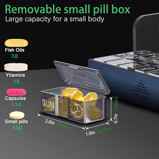 Pill Organizer 2 Times a Day, Am Pm Twice Daily Pill Case, Detachable Large Travel Pill Box 7 Day, Weekly Pill Container for Vitamin Medicine Supplement Fish Oil (Red and Blue)