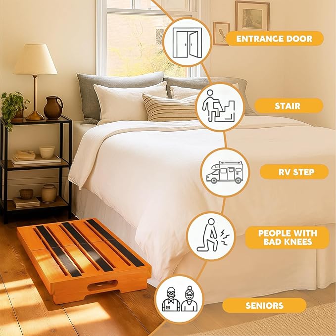 Wooden Step Stool 3 Inch One-Step Non-Slip Outdoor Platform Heavy Duty Portable Half-Step Ideal for Seniors with Knee Issues, Safe Step Stool for Outdoor Bathroom Kitchen Bed(Oak Color)