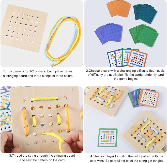 48pcs Dementia Activities for Seniors Threads Lacing Board Alzheimer's Memory Games and Jigsaw Puzzle Set for Caregivers Enhances Memory, Coordination, Focus