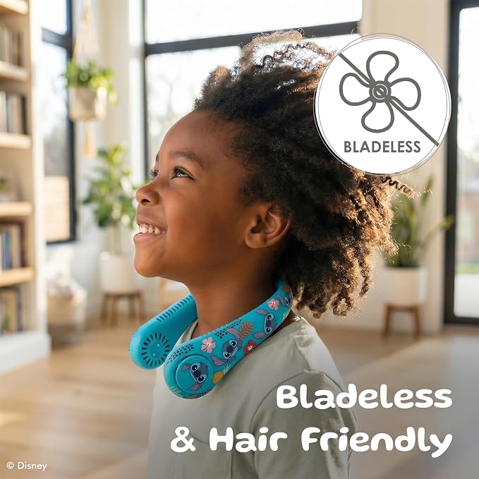 Disney Lilo and Stitch Portable Neck Fan| Bladeless Hands-Free Fan with 5 Speeds, Rechargeable Wearable Cooling Fan for Travel & Summer| Lightweight Personal Fan, Stitch Gifts for Women, all Fans