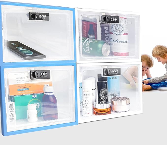 Refrigerator Lock Box - Combination Locked Snack Container for Fridge, Food Safe Storage, Cell Phone Jail, Medication Lockbox Plastic, Large Fridge Lock Box 11.9x9.3x7.6 in (Clear)