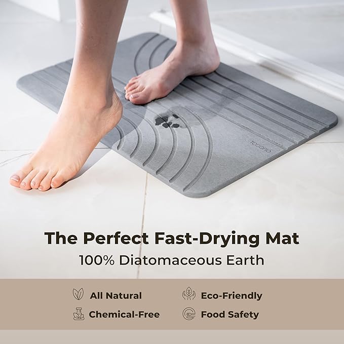 Stone Bath Mat, Diatomaceous Earth Non-Slip Stone Shower Mat - Quick Drying Absorbent Bath Mats for Bathroom - Elegant & Modern Design, Easy to Clean (23.5 x 15) - Graphite, 2pcs