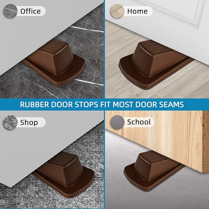 4 Pack Premium Rubber Door Stoppers Wedge, Door Stops for Carpet Heavy Duty Door, for Bottom of Door on Tile, Concrete, Carpet, Wooden Floor (Brown)