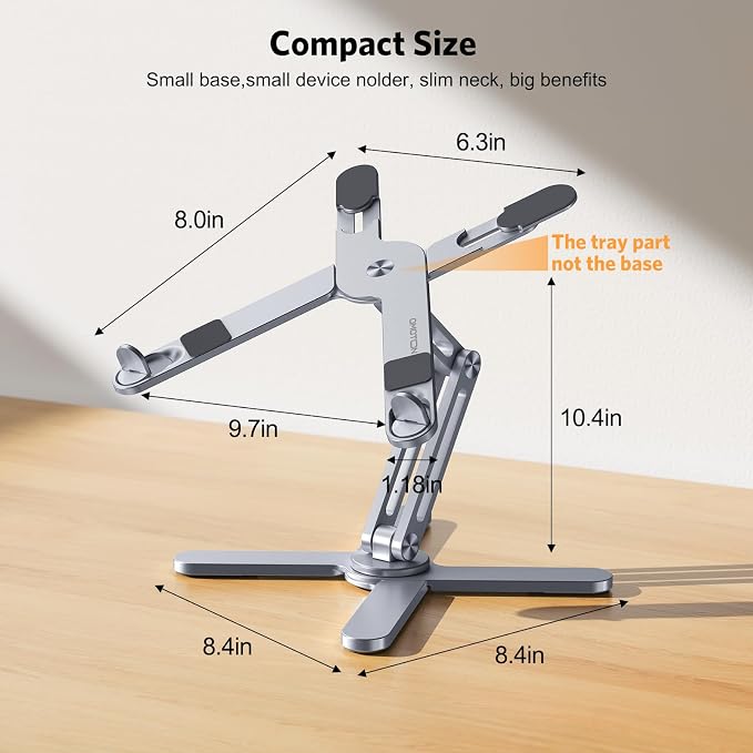 OMOTON LA10 360° Rotating Laptop Stand Riser Foldable for Desk, Space Grey | Aluminium Aolly, Adjustable Height Angles, Collaborative Work, Easy Storage, Fits Laptops up to 17", for MacBook Pro/Air HP