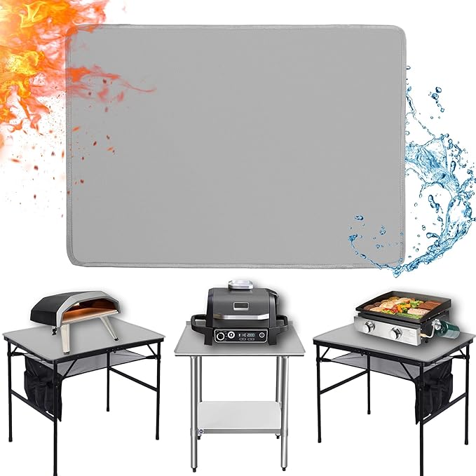 Heat Resistant Mats for Countertop fits Tabletop Grill, 31x24x0.04in, Grey | 1022℉ Fireproof grill mat for countertop/table protection, fits gas/charcoal grills, pizza ovens, fits Blackstone & Ninja