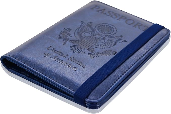 ACdream Passport Holder Cover, Leather Travel Wallet Case, RFID Blocking Document Organizer Protecrtor, with Slots for Credit Cards, Boarding Pass, for Women and Men, Navy Blue