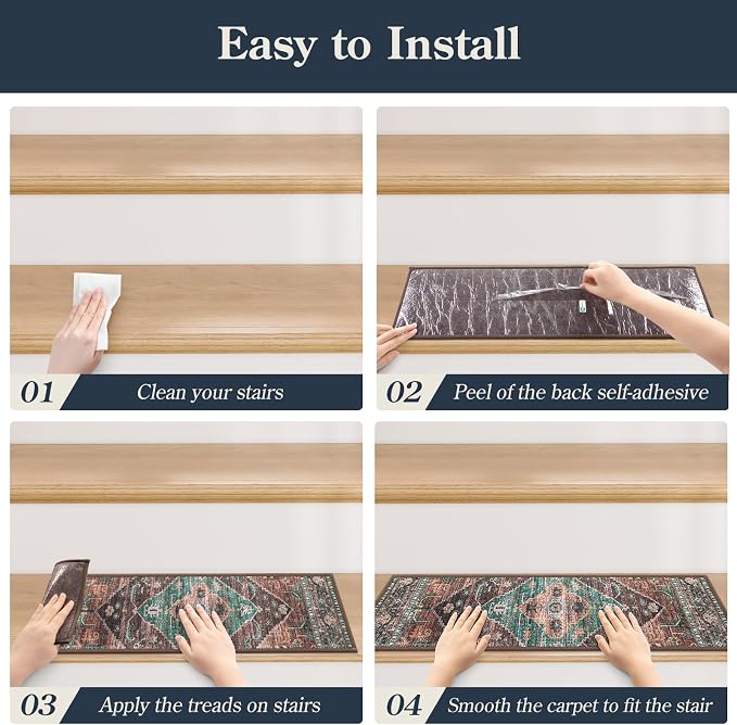 Lahome Non Slip Stair Treads Indoor 15 Pack 8" X 30" Carpet Treads for Wood Stairs, Washable Self Adhesive Stair Runners Soft Surface, Noise Reducing for Kids, Elders and Dogs Dorie, Dull Teal