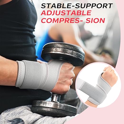 Wrist Support Brace for Carpal Tunnel 2 Pack Right Left Hand, Wrist Wraps for Women Men, Adjustable Wrist Compression Brace for Tendonitis, Arthritis, Weightlifting, Sports, Day Night Support, Grey