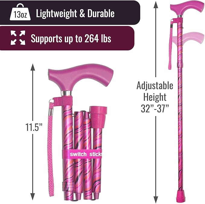 Switch Sticks Walking Cane for Men or Women, Foldable and Adjustable from 32-37 Inches, FSA and HSA Eligible