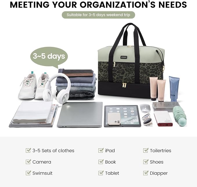 LOVEVOOK Weekender Bag for Women, Large Duffle Bag for Travel with 2 Packing Cubes, Carry on Overnight Bag with Shoe Compartment, Mom Hospital Bags for Labor and Delivery
