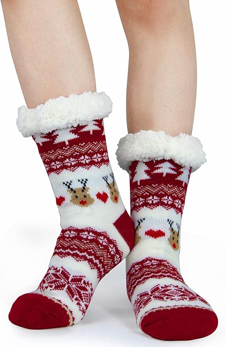 Slipper Socks for Women with Gripper - Winter Non Slip Thick Fuzzy Socks - Warm Cozy Christmas Gift