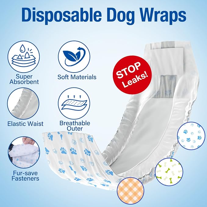 Pet Soft Disposable Male Dog Wraps - Dog Diapers for Male Dogs, Puppy Diapers 24pcs XSmall