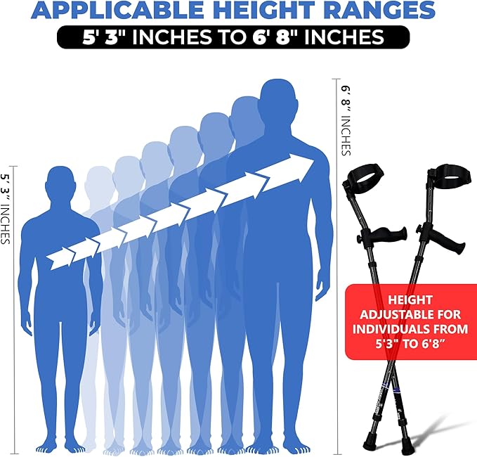 in-Motion Forearm Crutches | Spring Assist Crutches for Adults | Walking Crutch with Ergonomic Handles | Articulating Tips | Size Tall (5'3" - 6'8") | Lightweight & Durable | Charcoal | 350lb Capacity
