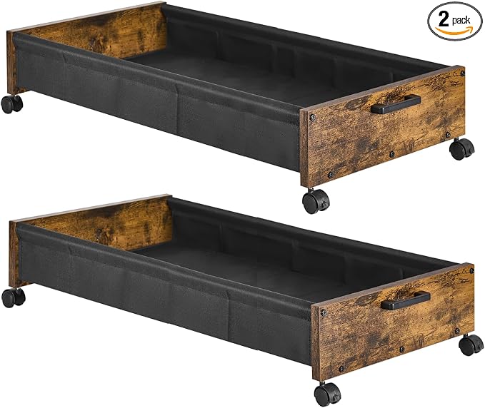 FOUCSSOMEI Under Bed Storage with Wheels, Wooden Under Bed Drawers On Wheels, Rolling Under Bed Shoe Storage, Space Saving, Rustic Brown,50L