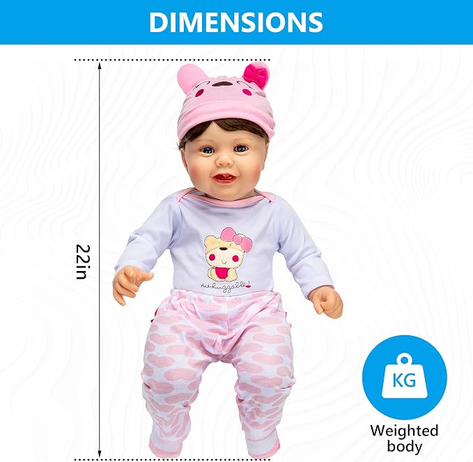 Assistex Reborn Baby Doll - 22" Lifelike Therapy Doll for Seniors with Dementia - Weighted, Soft Body, Realistic Newborn for Nursing Homes for Comfort and Relief - Gift for Elderly with Picture Book