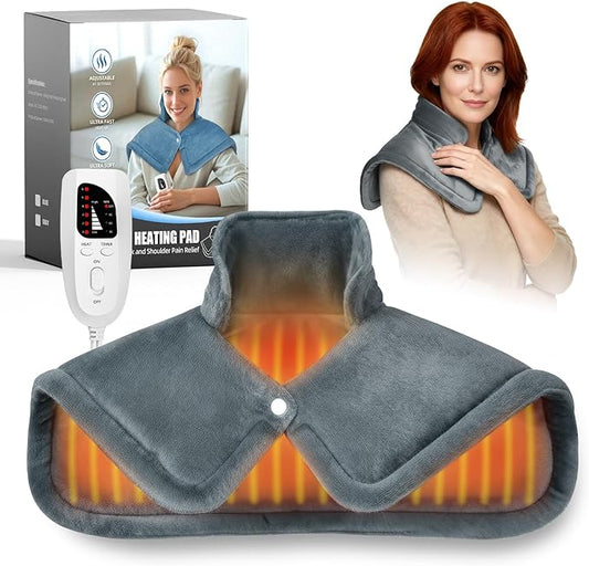 Weighted Heating Pad for Neck & Shoulders - 6 Heat Settings, 4 Timers, Auto Off - Electric Heating Pad for Back Pain Relief - Gift for Women/Men, Mom/Dad, Birthday, Christmas