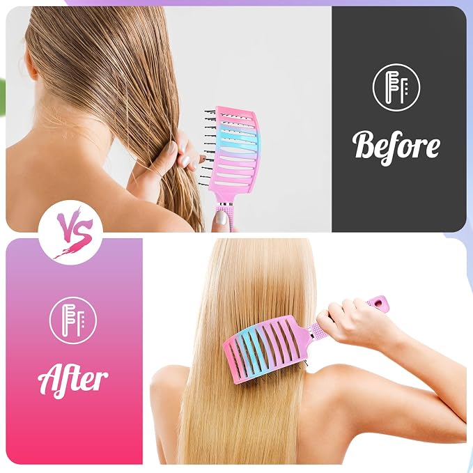 Bsisme Hair Brush, Curved Vented Detangling Brush for Faster Blow Drying | Paddle Styling Brush for Wet & Dry Hair, Flexible Bristles for Women Men Kids with Thick Curly Fine Wavy Straight Hair