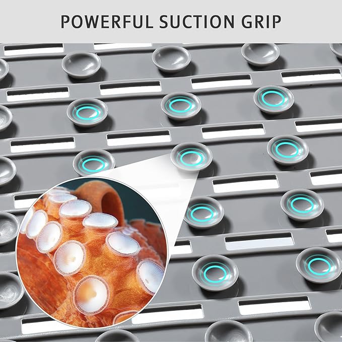 XIYUNTE Shower Mat Non Slip Bath Mat for Tub - 40 X 16 Inch PVC Bathtub Mat Non Slip Shower Mats for Inside Shower, Bath Tub Mat with Powerful Suction Cup, Easy to Cut and Dry, Grey