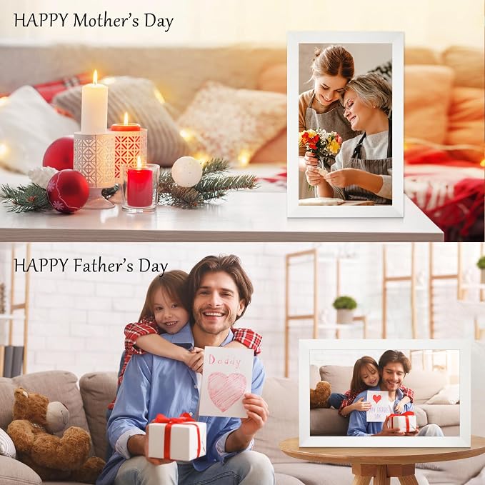 Frameo 15.6 Inch Digital Picture Frame WiFi, White Digital Photo Frame 1920x1080 IPS HD Touchscreen, 32GB Storage Share Photos/Videos, Tabletop&Wall-Mounted, Wedding, Birthday, Gifts for Loved Ones