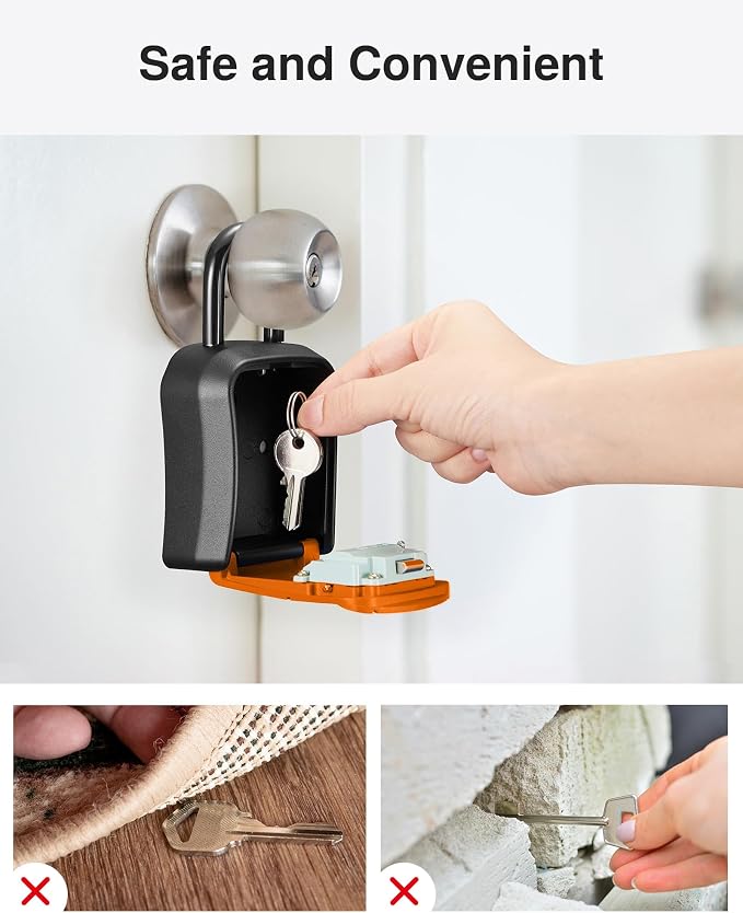 Puroma Key Lock Box Outdoor 4 Digit Code Combination Lockbox House 1 Orange | For Contractors Guest Realtor Storage Keys, Portable, Home Wall Mount, Resettable, Combination, Weatherproof, High-capacity
