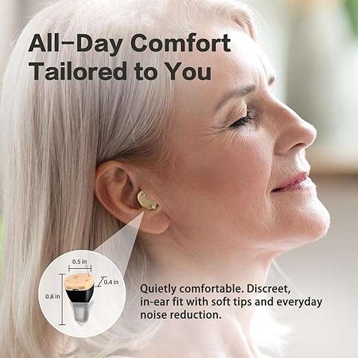 Rechargeable Hearing Aids for Seniors with Noise Cancellation, OTC hearing aids Digital Chips for Clear Sound, CIC In-Ear Fit Comfortable & Invisible, Charging Case Volume Control, 1 Pair, Black