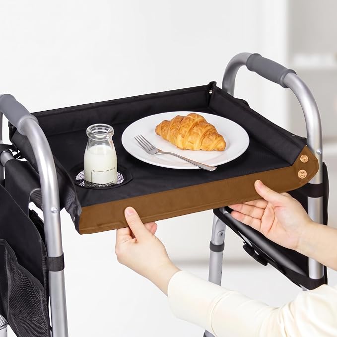 Walker Tray with Cup Holder with 2 Side Pockets, Tray for Folding Walkers, Food Tray, Walker Accessories, Tray Table for Standard Adult Walkers