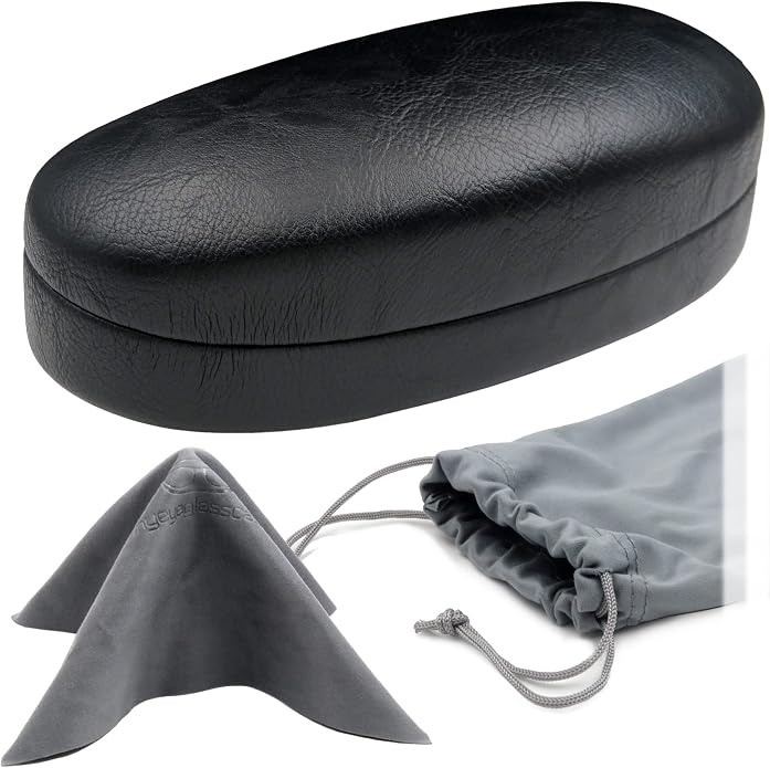 MyEyeglassCase - Large Sunglasses Case - Glasses Holder with Pouch & Cloth - Eyeglass Hard shell Medium - Extra Large frames