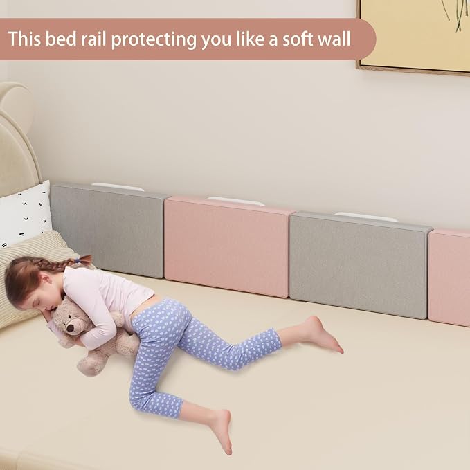 Bed Rail Bumpers for Toddlers, Foam Padded Bed Barrier for Kids Safety, Adjustable Bed Side Guard Rails for Old Dogs, Bunk, Twin, Queen, King, Full Size Beds (Pink, 2 Packs)