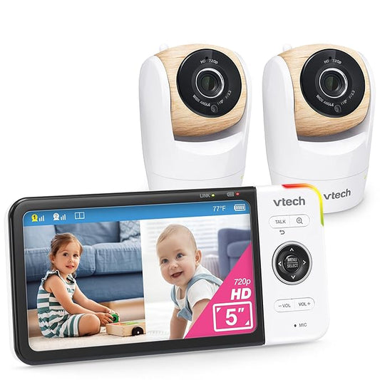 VTech VM928-2HD 5” 720p HD Display 2 Cameras Baby Monitor,110 Wide Angle View,Remote Pan-Tilt-Zoom,Night Vision,Up to 1000ft Range,Temperature Sensor,9 Soothing Sounds & Lullabies,2-Way Talk,No WiFi