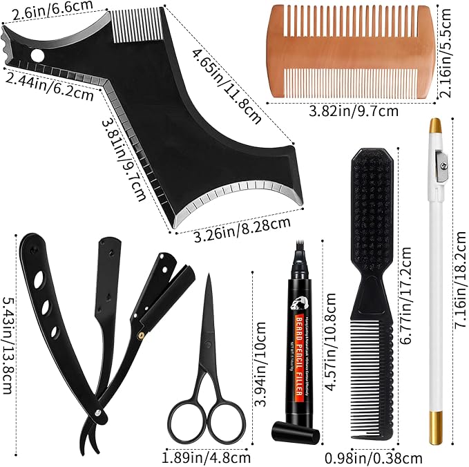 Beard Shaper for Men Beard Shaping Tools - Beard Straightener, Beard Template Guide, Professional Straight Edge Razor, Edge Blade, Barber Pencil, Beard Comb, Scissor, Gifts for Men Boyfriend Husband