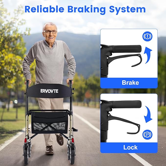 Walkers for Seniors with Seat, Foldable Rollator Walker, Reinforced Aluminum Frame, 8" Big Wheels for Indoor & Outdoor All Terrain Use, Height Adjustable Lightweight Rollator Walker with Seat