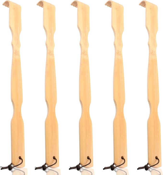 Wooden Bamboo Back Scratcher, 17" Back-Scratchers 5 Pack | Natural Handmade for Men and Women, New Upgraded Long Headle Massager, Relaxation Gifts for Mom and Father's Day