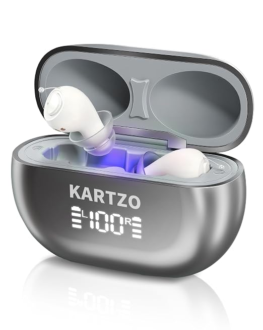 Rechargeable Hearing Amplifiers for Seniors & Adults - Noise Cancelling Personal Sound Device, 30+ Hour Battery Life, 32-Channel Clear Sound, One-Button Operation,UV Charging Case,Super Mini Invisible