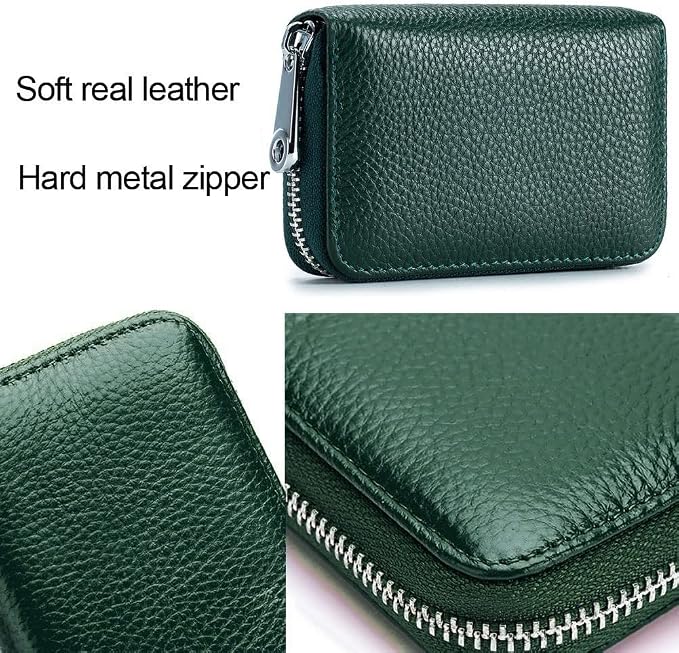 RFID Credit Card Holder Genuine Leather Credit Card Wallet with Zipper | RFID