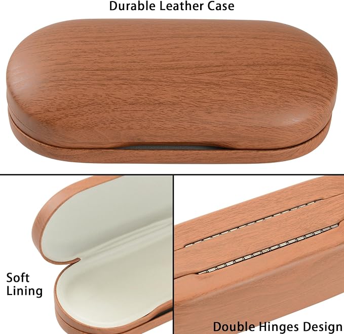 Muf 2 in 1 Contact Lens Case and Glasses Case, Double Sided Design with Mirror, Portable Travel Kit with Tweezer, Remover and Solution Bottle, Walnut Wood