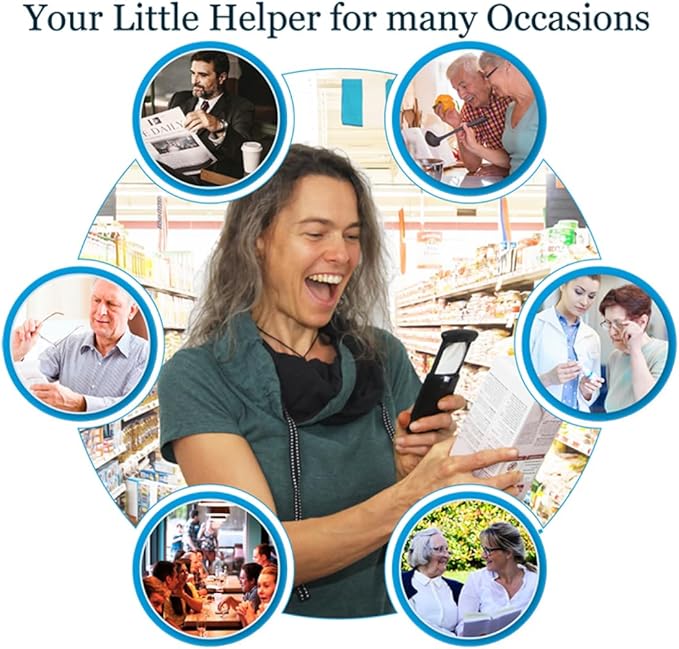 EasY Magnifier Small Pocket Magnifying Glass 30X with LED Light for Reading; Lighted Hand Held Coin Loupe; Mini Magnify Lens; Gifts for Seniors