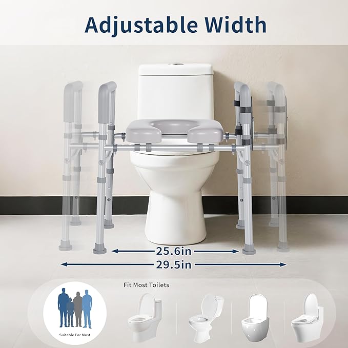 Toilet Seat Riser for Seniors, Raised Toilet Seat with Handles,Adjustable Height & Width, 400lb Raised Toilet Seat with Handles for Elderly, Handicap, Elevated, Pregnant, Fit Any Toilet