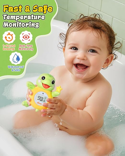 Baby Bath Thermometer, Digital Water Temperature Monitor for Newborns & Toddlers, Accurate Temperature Readings, BPA-Free, °F/°C, Floating Turtle Toy with Bath Water Safety