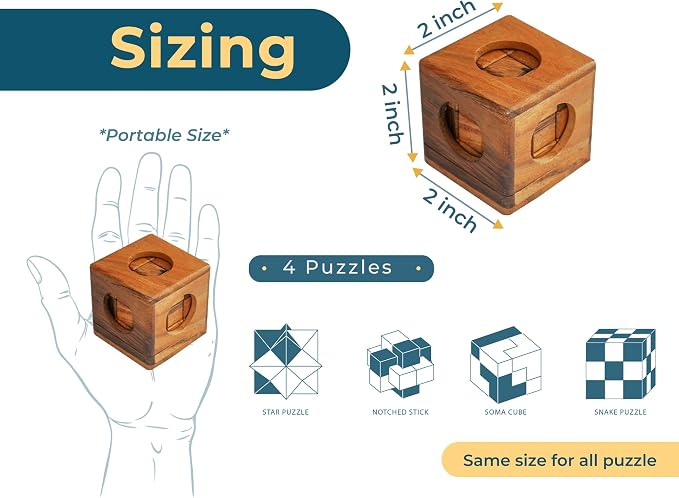 BSIRI 4 in 1 Wooden Brain Teaser Puzzles for Adults - Challenging 3D Desk Wood Puzzles Set Interlocking Hand Games for Mind Toys Suits for Rustic Patio Decor Unique Gift Office Decoration