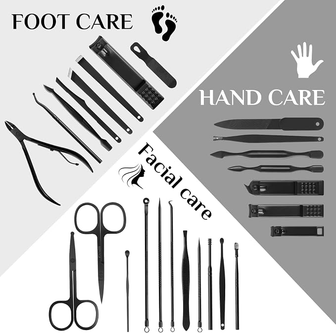 MINKINH Manicure Set Professional Nail Clipper Kit-26 Pieces for Men, Black | Stainless Steel Manicure Kit, Nail Care Tools with Luxurious Travel Case Nail Grooming Kit Gift for Husband Boyfriend Parent
